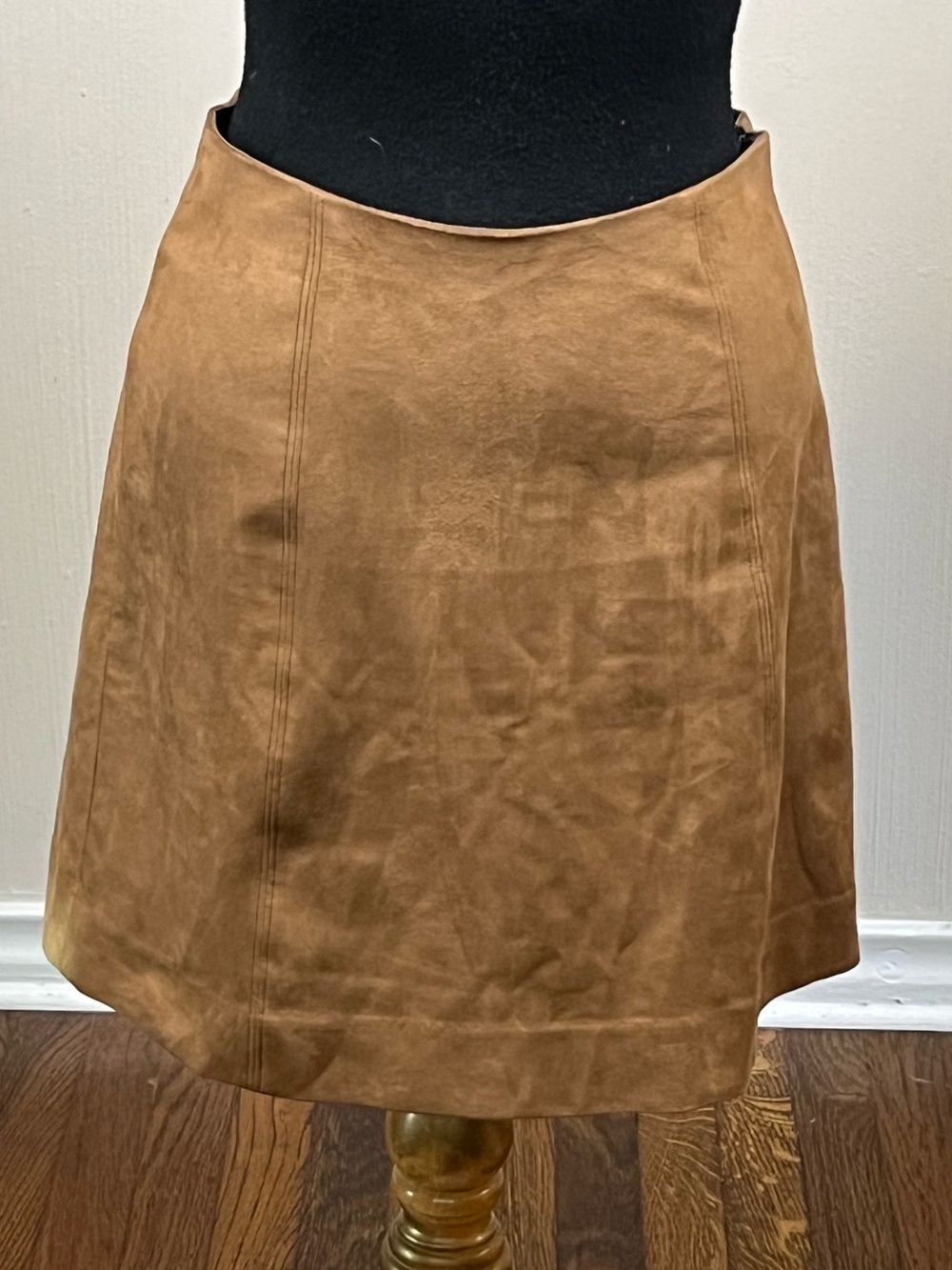 Babaton Faux Suede A-Line Mini Skirt Camel Tan Size 6
